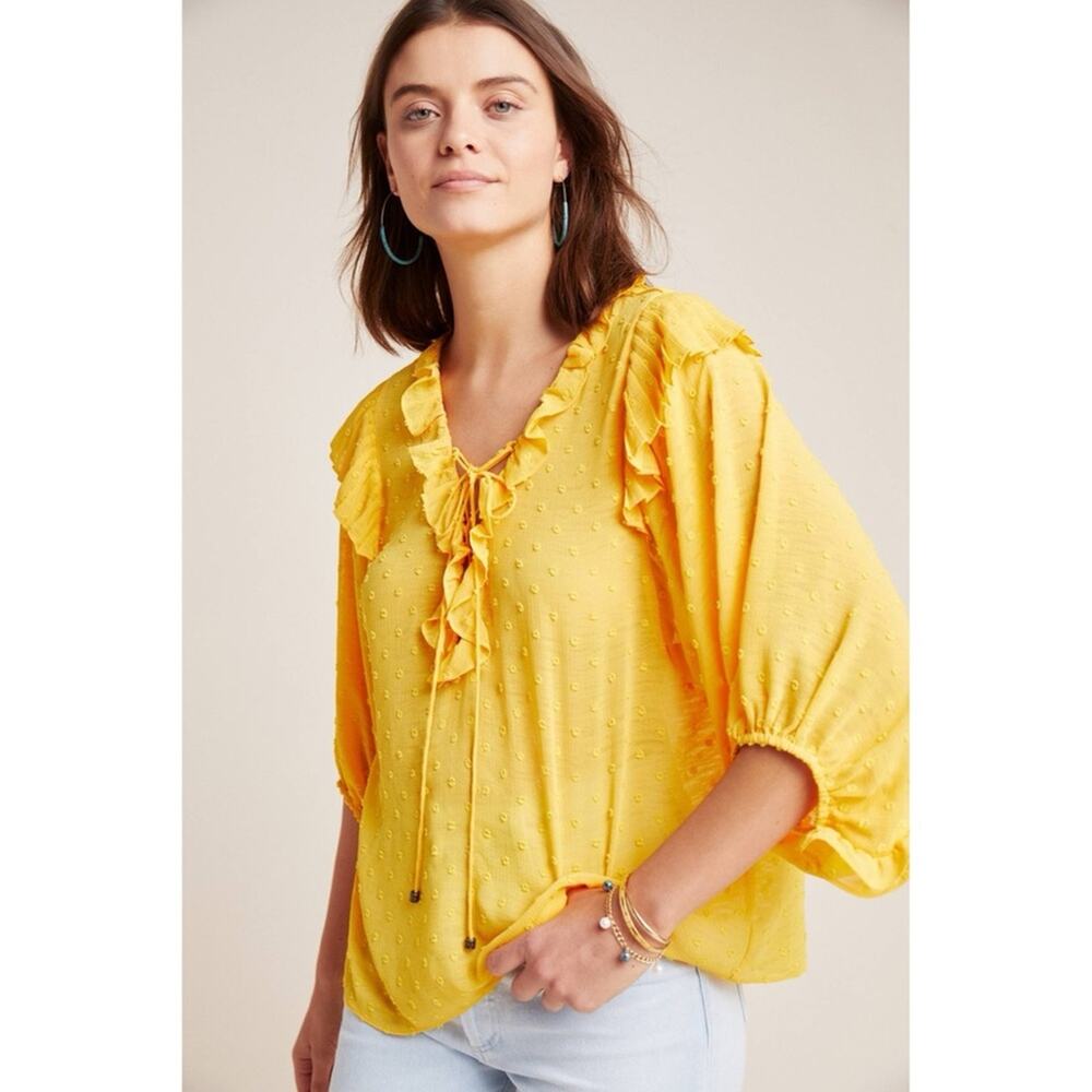 Anthropologie Haida Ruffle Peasant Top Yellow